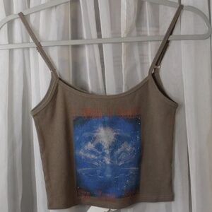 BOYS LIE FROM REVOLVE "FIX YOUR PAIN" RHINESTONE TANK LIGHT BROWN XS/S